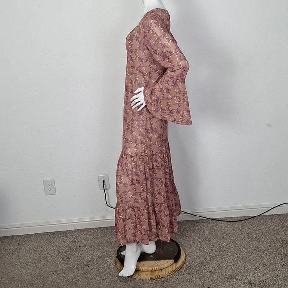 Natural Life Boho Floral Cottagecore Prairie Feminine Bell Sleeve Maxi Dress *M - Picture 10 of 13